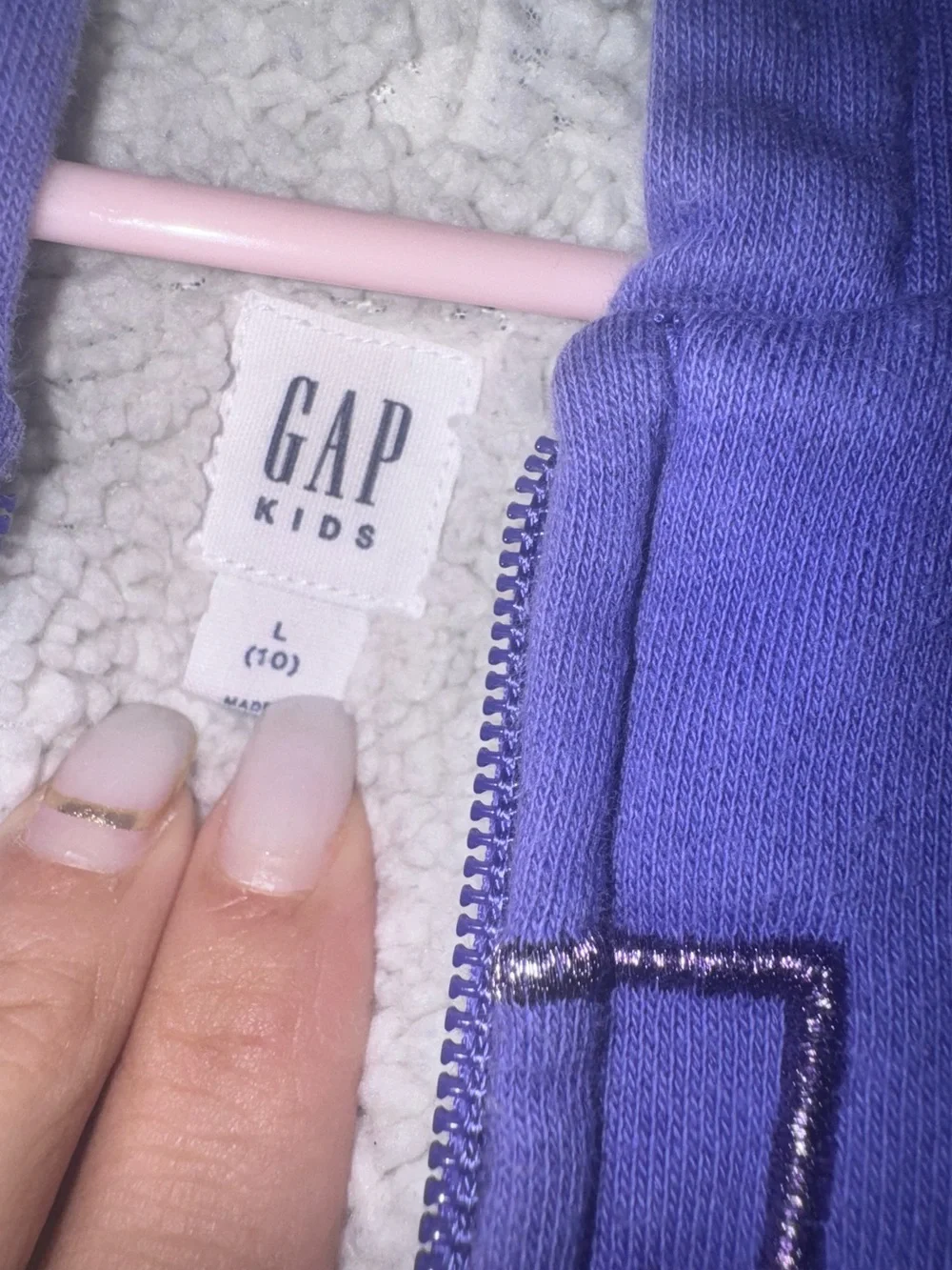 Gap Kids Girls Purple Sherpa Lined Zip Hoodie Logo Size L 10